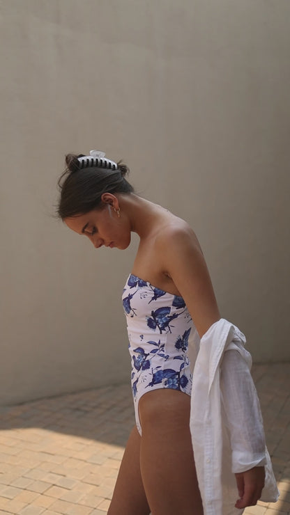 The European Roller Blue and White One Piece Swimsuit